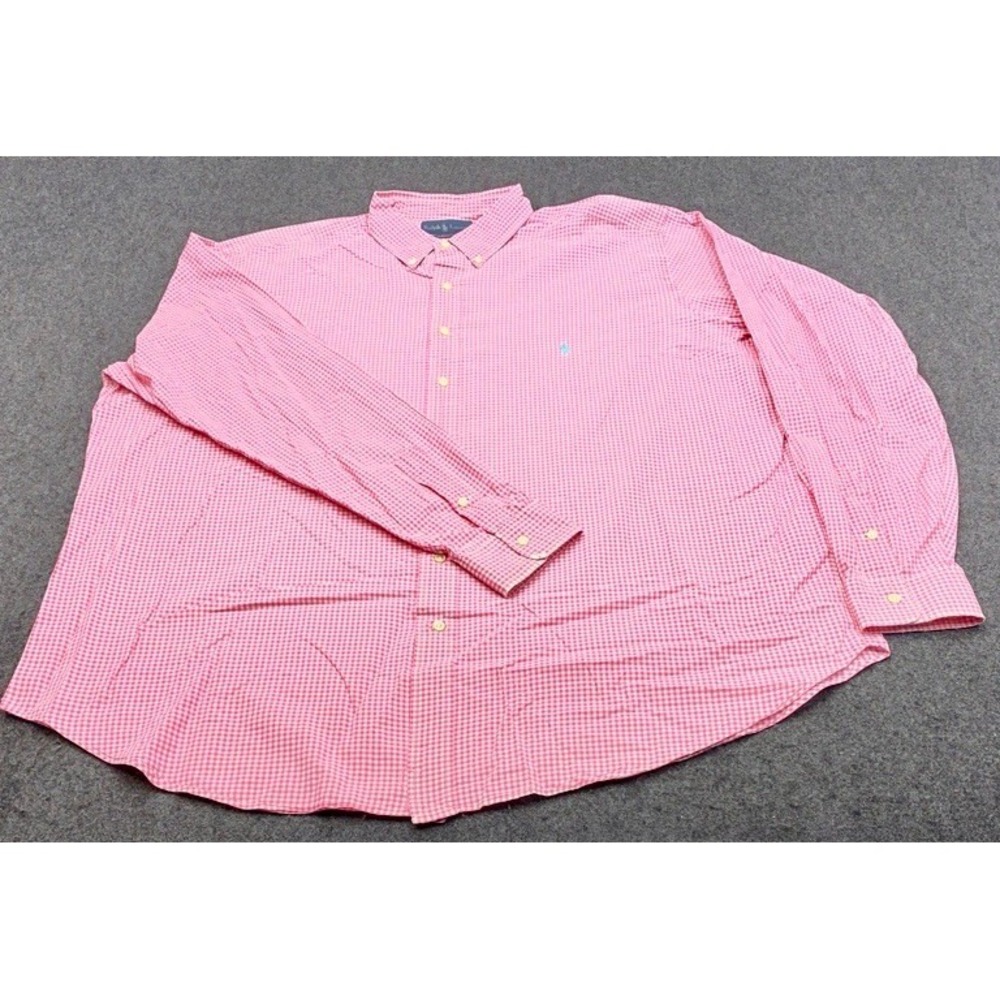 Ralph Lauren Button Down Mens 2XLT Pink Gingham Classic Fit Long Sleeve Shirt
